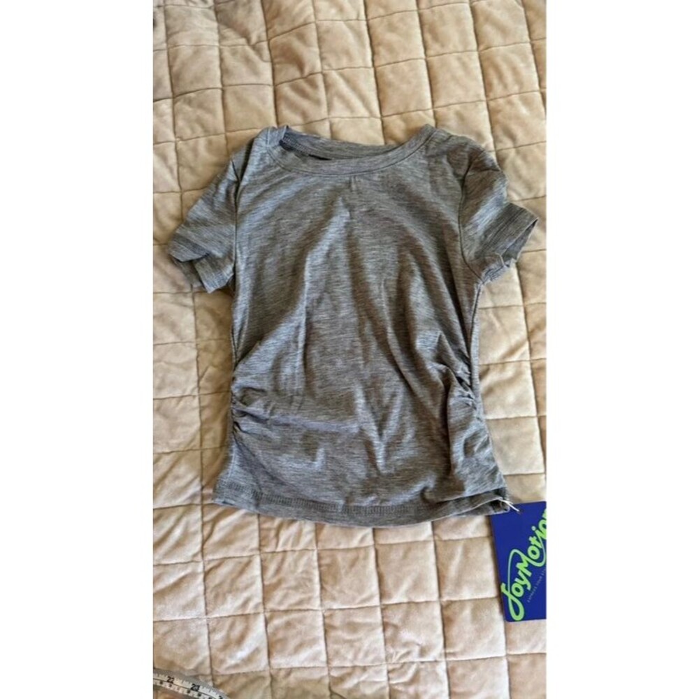 Toddler Girls Gray Shirt 3T Ruched Side Fitted Stretch Short Sleeve Athletic